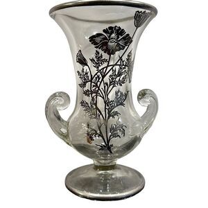 Silver City Footed Double handle Vase with applied Silver Floral 
Flanders Patt